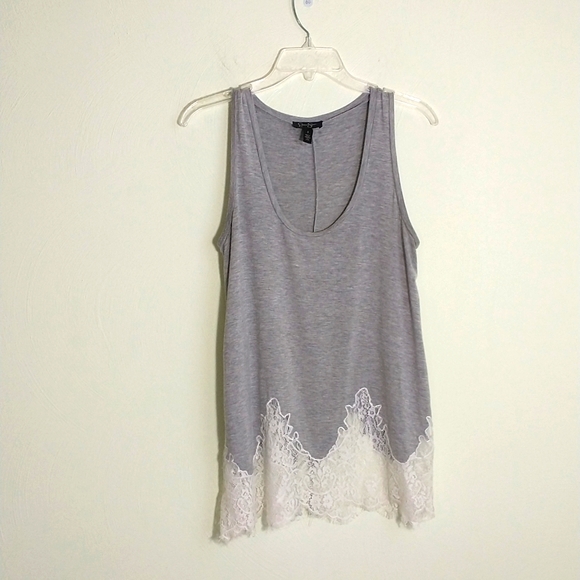 Jessica Simpson Tops - Jessica Simpson, gray with white lace trim tank top. Sm.